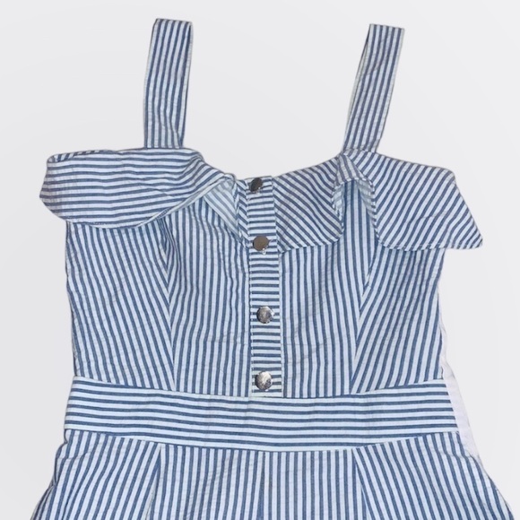 Zara blue white striped jumpsuit with ruffles size XS - Picture 6 of 16